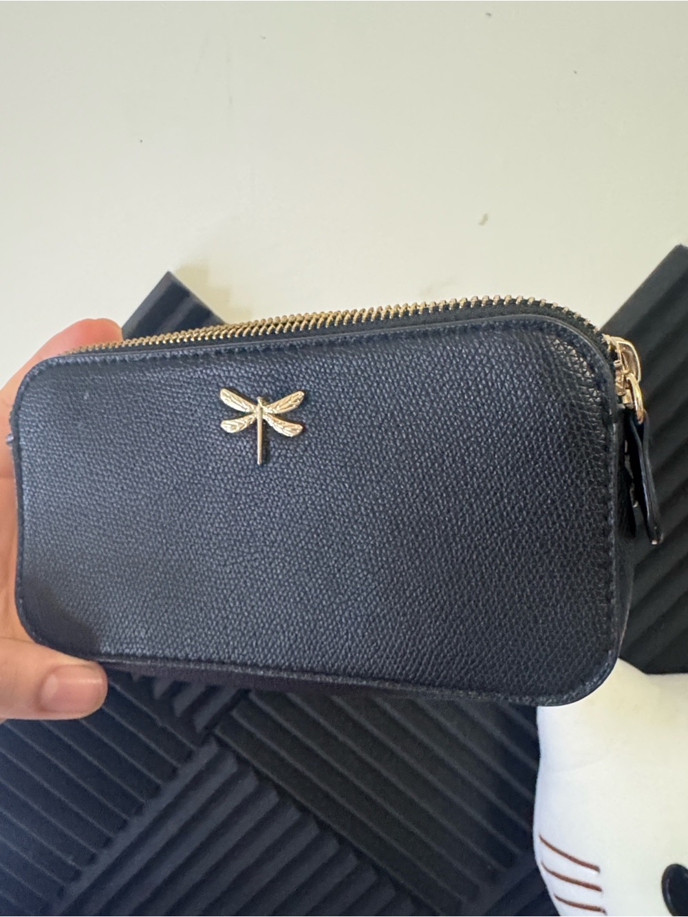 Source Unknown Black Zip Wallet with Gold Dragonfly